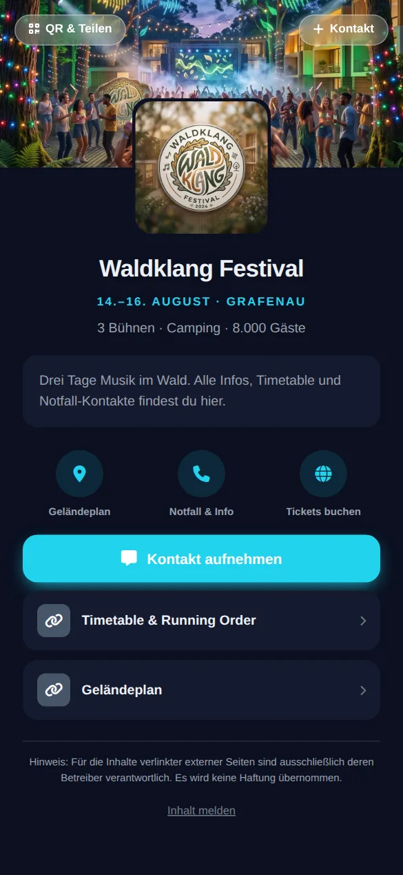 Beispielkarte auf dem Handy: Waldklang Festival, 14.–16. August · Grafenau