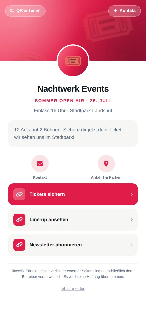 Beispielkarte auf dem Handy: Nachtwerk Events, Sommer Open Air · 25. Juli