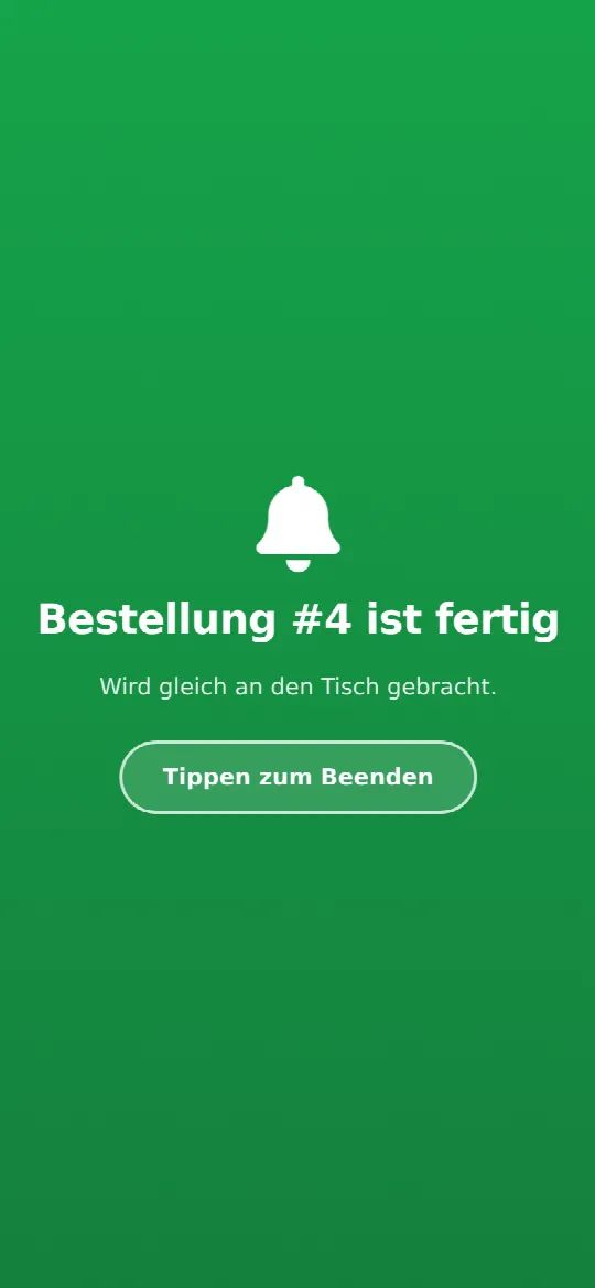 Bestellstatus auf dem Handy: Alarm „Bestellung ist fertig“ nach der QR-Code-Bestellung