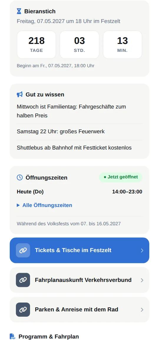 Countdown „Bieranstich“ und Hinweise zu Familientag, Feuerwerk und Shuttlebus