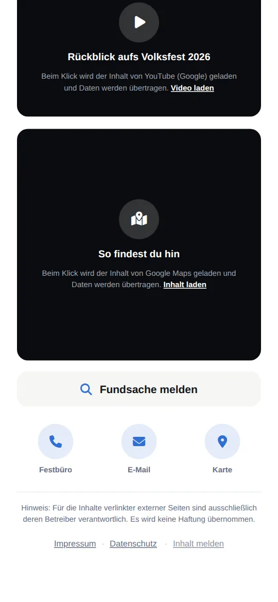 Eingebettetes Rückblick-Video und Karte „So findest du hin“, darunter der Knopf „Fundsache melden“